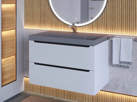 Тумба с раковиной Uperwood Tanos-Classic Quartz белая графит/бетон 80 см