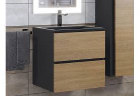 Тумба с раковиной Uperwood Barsa 50 см раковина черный глянец-тумба черная/дуб сонома