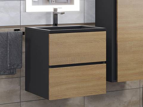 Тумба с раковиной Uperwood Barsa 60 см раковина черный глянец-тумба черная/дуб сонома