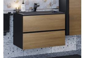 Тумба с раковиной Uperwood Barsa 70 см раковина черный глянец-тумба черная/дуб сонома