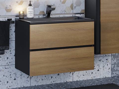 Тумба с раковиной Uperwood Barsa 70 см раковина черный глянец-тумба черная/дуб сонома