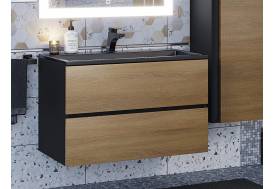 Тумба с раковиной Uperwood Barsa 80 см раковина черный глянец-тумба черная/дуб сонома