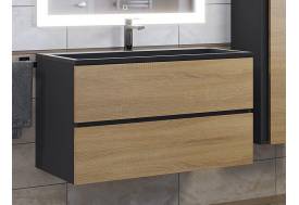 Тумба с раковиной Uperwood Barsa 90 см раковина черный глянец-тумба черная/дуб сонома