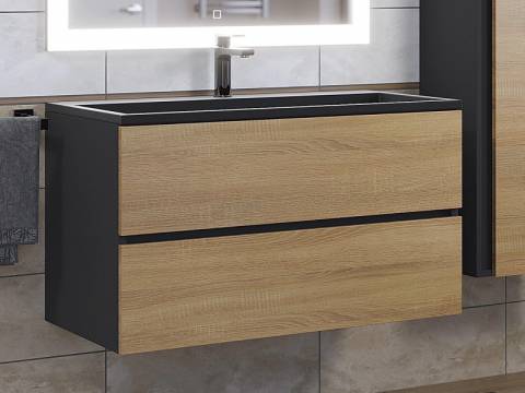 Тумба с раковиной Uperwood Barsa 90 см раковина черный глянец-тумба черная/дуб сонома