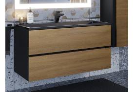 Тумба с раковиной Uperwood Barsa 100 см раковина черный глянец-тумба черная/дуб сонома