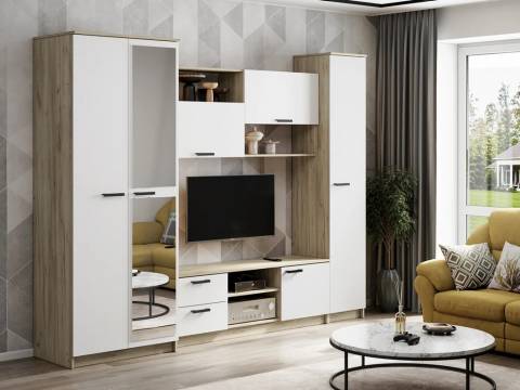 Стенка Марта-12 Дуб Крафт серый/Белый