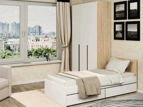 Кровать Монблан Kids с ящиками 80х200 см Белый Шагрень-Дуб сонома