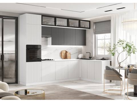 Кухня Оливия NEW 3,0х1,8/1080м (490) Компоновка №4 Белый снег софт/Графит софт